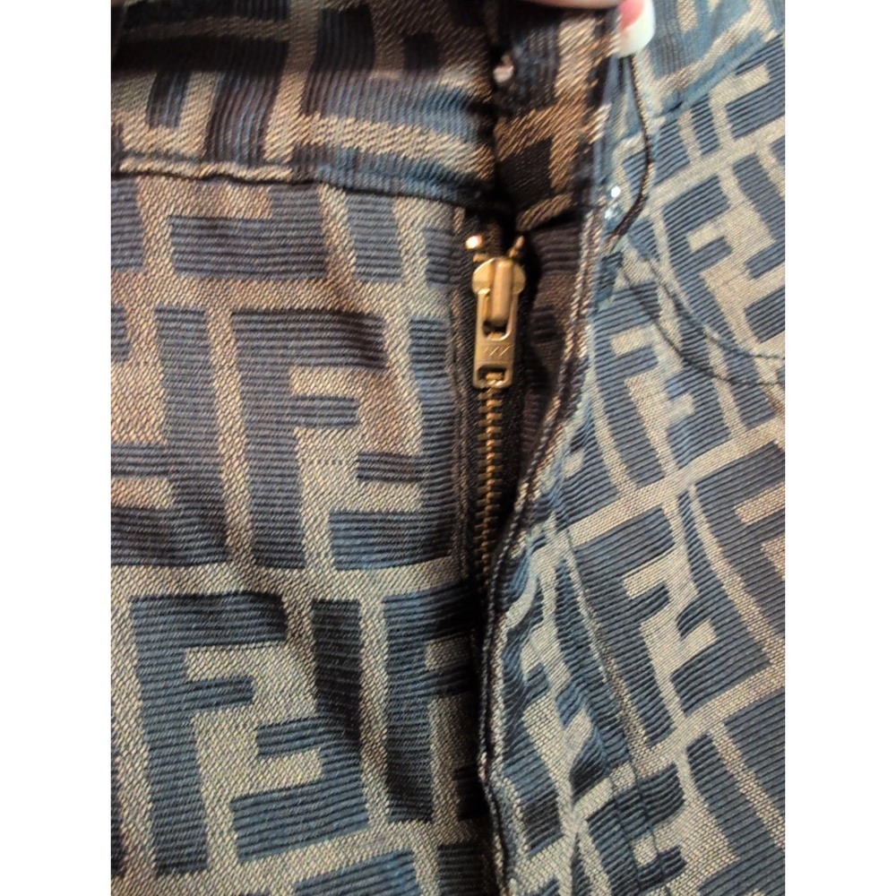 Fendi Women's Pants Logo Brown Luxury All Over Print Italy Tapered Size 26 - Picture 10 of 14